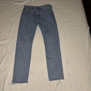 Levis 501S Skinny Womens Jeans W27 L28 Light Wash Button Fly Raw Hem Denim